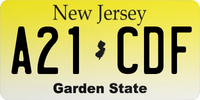 NJ license plate A21CDF