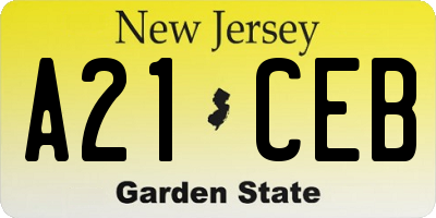 NJ license plate A21CEB