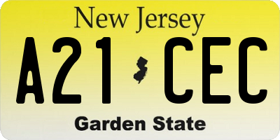 NJ license plate A21CEC