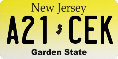 NJ license plate A21CEK