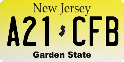 NJ license plate A21CFB