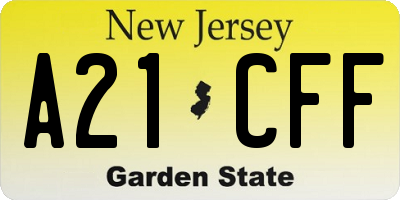 NJ license plate A21CFF