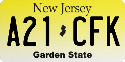 NJ license plate A21CFK