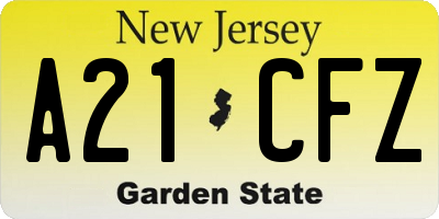 NJ license plate A21CFZ