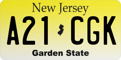NJ license plate A21CGK