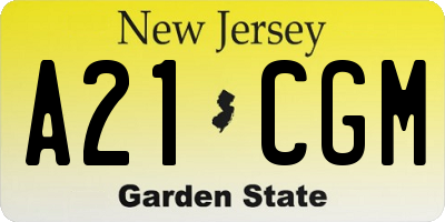 NJ license plate A21CGM