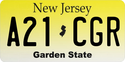 NJ license plate A21CGR
