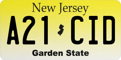 NJ license plate A21CID