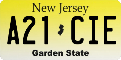 NJ license plate A21CIE