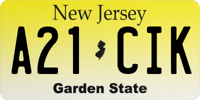 NJ license plate A21CIK