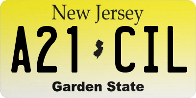 NJ license plate A21CIL