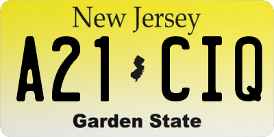 NJ license plate A21CIQ