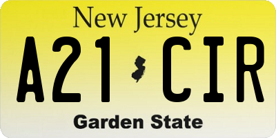 NJ license plate A21CIR