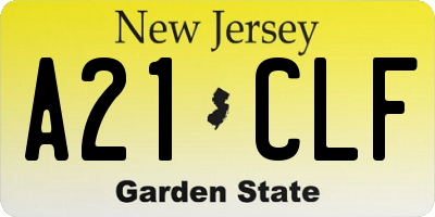 NJ license plate A21CLF