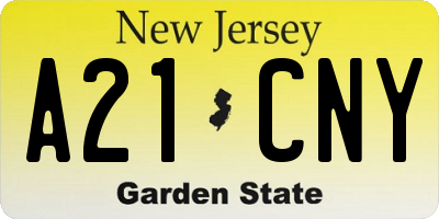 NJ license plate A21CNY