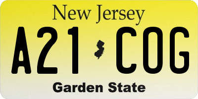 NJ license plate A21COG