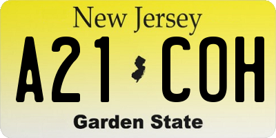 NJ license plate A21COH