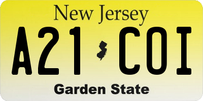 NJ license plate A21COI