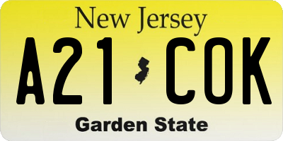 NJ license plate A21COK