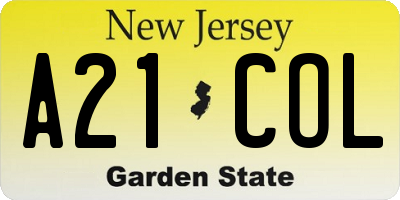NJ license plate A21COL