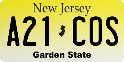 NJ license plate A21COS