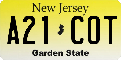 NJ license plate A21COT