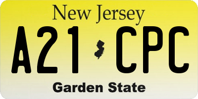 NJ license plate A21CPC