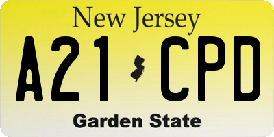 NJ license plate A21CPD