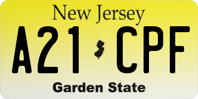 NJ license plate A21CPF