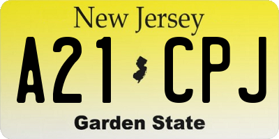 NJ license plate A21CPJ