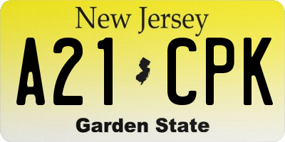 NJ license plate A21CPK