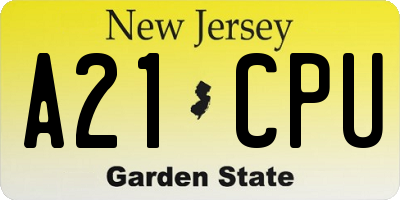 NJ license plate A21CPU