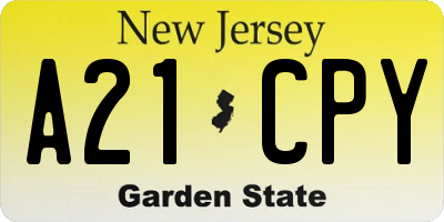 NJ license plate A21CPY