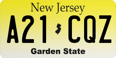 NJ license plate A21CQZ