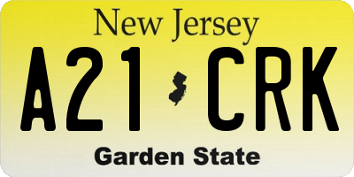 NJ license plate A21CRK
