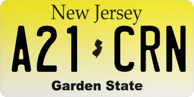 NJ license plate A21CRN