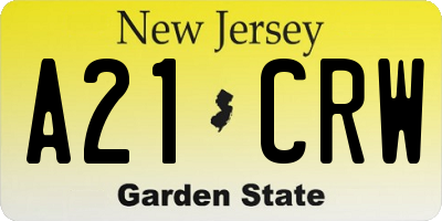 NJ license plate A21CRW