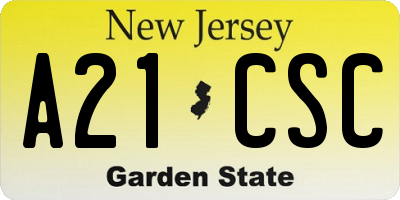 NJ license plate A21CSC