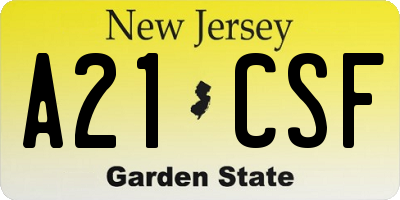 NJ license plate A21CSF