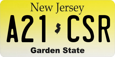 NJ license plate A21CSR