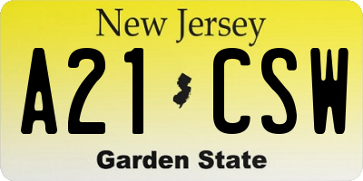 NJ license plate A21CSW