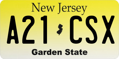 NJ license plate A21CSX