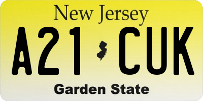 NJ license plate A21CUK