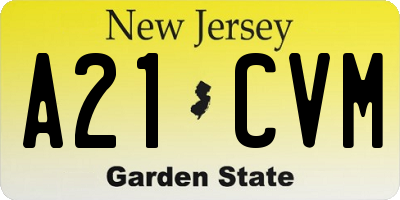 NJ license plate A21CVM