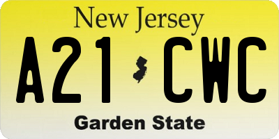 NJ license plate A21CWC