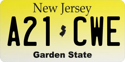 NJ license plate A21CWE