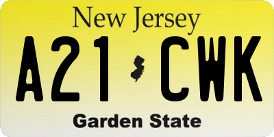 NJ license plate A21CWK