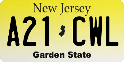 NJ license plate A21CWL