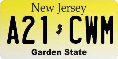 NJ license plate A21CWM