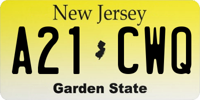NJ license plate A21CWQ